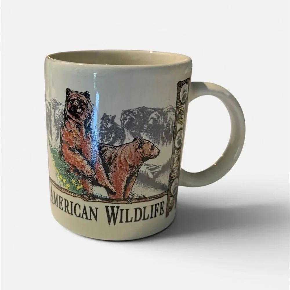 Vtg 1990s 90s Sansegal Bear American Wildlife Mug MCM 8 oz